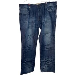 Fusai Men's Jeans Embellished Pockets Straight Fit Dark Wash Denim‎ Mid-Rise 42
